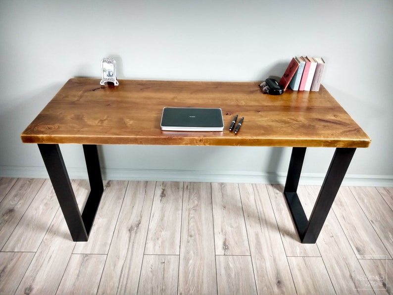 Reclaimed Wood Desk 4 cm thick Dining Table With Metal Legs, Solid Wood Desk, Reclaimed Furniture Desk, Industrial Desk image 2