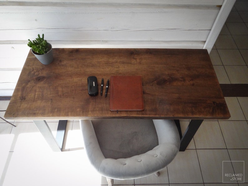 Reclaimed Wood Desk 4 cm thick Dining Table With Metal Legs, Solid Wood Desk, Reclaimed Furniture Desk, Industrial Desk image 4