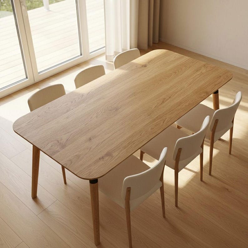 LUMO massief eikenhouten eettafel - Handgemaakt in moderne stijl - Scandinavisch-Japanse eikenhouten tafel - Gratis verzending binnen de EU - 160 cm, 180 cm, 200 cm afbeelding 4