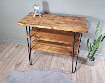 Reclaimed Wood Printer Stand, Rustic Wooden Printer Table with Metal Hairpin Legs, Printers Table with Shelves, Modern Home Office Furniture
