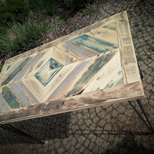Table Desk >> Chevron Pattern << Reclaimed Wood, Handmade Console, Hairpin Legs, Solid Wood - Finished through OSMO oil image 8