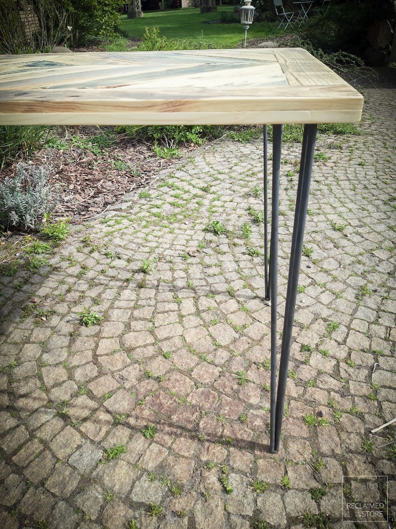 Table Desk >> Chevron Pattern << Reclaimed Wood, Handmade Console, Hairpin Legs, Solid Wood - Finished through OSMO oil image 5