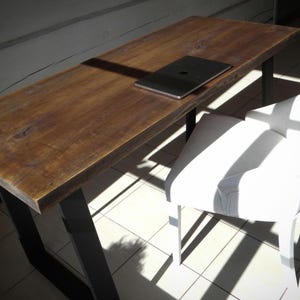 Desk Table 75cm Deep - Solid Wood Trapezoid Metal Legs Reclaimed Furniture Desk, Industrial Desk, Reclaimed Wood Dining Table