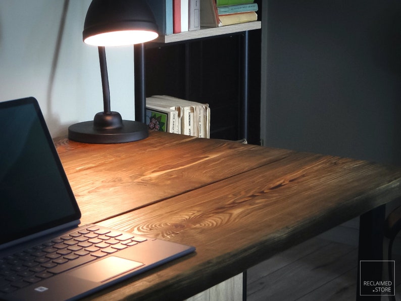 Reclaimed Wooden Desk 75 Deep. Solid Metal Legs, Reclaimed Furniture Desk, Industrial Desk, Wooden Office Desk, Old wood desk zdjęcie 5