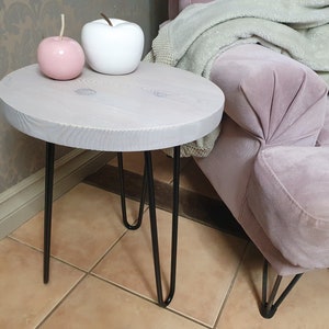 Side table Round Tripod Stool Reclaimed Wood Hairpin Metal Legs Coffee table