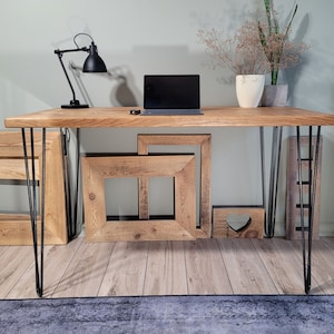 Wood Desk Table - Rounded Safe Corners + Hairpin Legs for Home Office, Computer desk