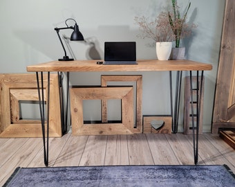 Table de bureau en bois – Coins arrondis sûrs + pieds en épingle à cheveux pour bureau à domicile, bureau d'ordinateur