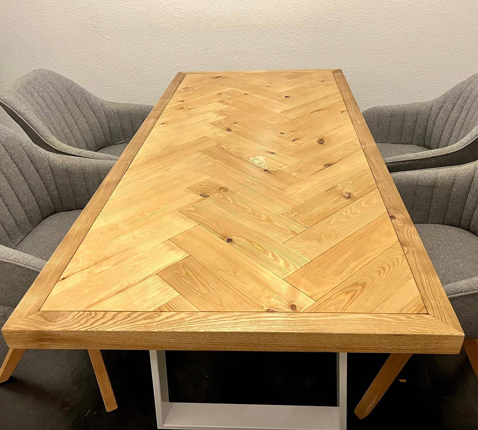 Herring Bone Dining Room Table Made of Reclaimed Wood or Solid