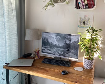 Schreibtisch aus recyceltem Holz mit massiven Metallbeinen, Laptop-Schreibtisch, Industrie-Schreibtisch, Home-Office-Schreibtisch, Schreibtisch aus altem Holz