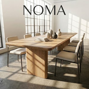 NOMA Dining Table in Solid Oak with Sleek Unique Wooden Legs, Customizable Handcrafted Dining Furniture
