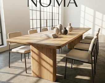 NOMA Dining Table in Solid Oak with Sleek Unique Wooden Legs, Customizable Handcrafted Dining Furniture
