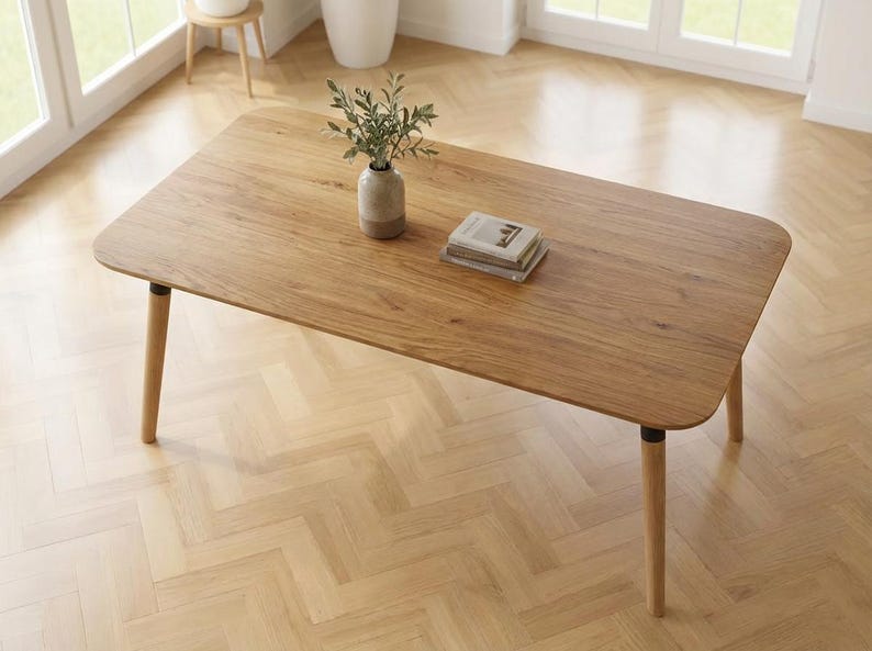 LUMO massief eikenhouten eettafel - Handgemaakt in moderne stijl - Scandinavisch-Japanse eikenhouten tafel - Gratis verzending binnen de EU - 160 cm, 180 cm, 200 cm afbeelding 3