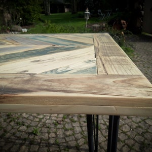 Table Desk >> Chevron Pattern << Reclaimed Wood, Handmade Console, Hairpin Legs, Solid Wood - Finished through OSMO oil image 4