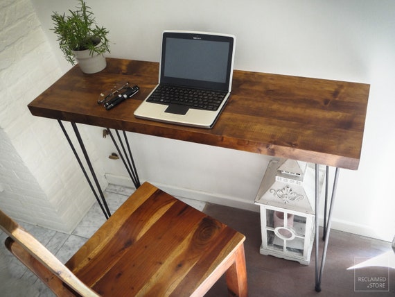 Industrial Mini Desk Made of Reclaimed Wood With Hairpin Legs