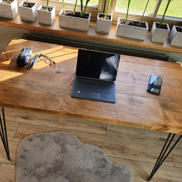 Table de bureau en bois + pieds en épingle à cheveux pour bureau à domicile, bureau d'ordinateur, bureau en bois récupéré, mobilier de bureau, bureau industriel, Holzschreibtisch