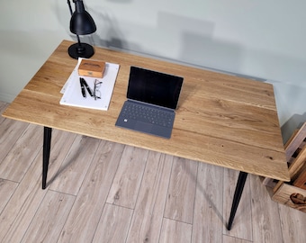 Oak Wood Computer Home Office Desk with Swiss Edge, Reclaimed Wood Desk, Written Desk, Handmade Laptop Desk, Industrial Desk, Computer Desk