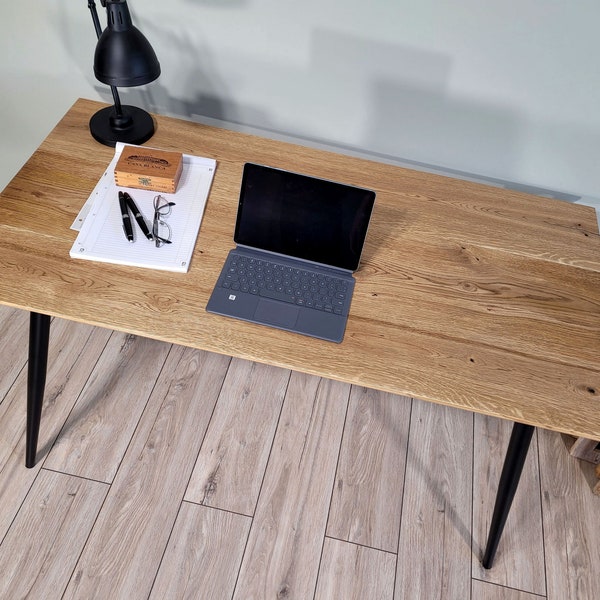 Oak Wood Computer Home Office Desk with Swiss Edge, Reclaimed Wood Desk, Written Desk, Handmade Laptop Desk, Industrial Desk, Computer Desk