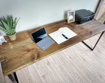 Bureau en bois récupéré 75 de profondeur. Pieds en métal massif, bureau de meubles récupérés, bureau industriel, bureau en bois, vieux bureau en bois