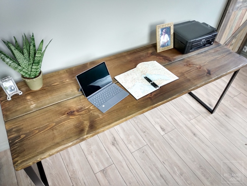 Reclaimed Wooden Desk 75 Deep. Solid Metal Legs, Reclaimed Furniture Desk, Industrial Desk, Wooden Office Desk, Old wood desk Light Oak