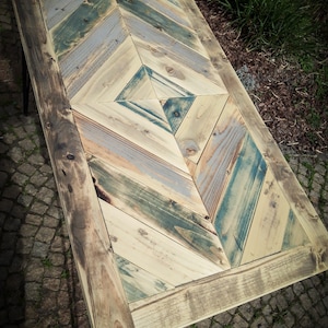 Table Desk >> Chevron Pattern << Reclaimed Wood, Handmade Console, Hairpin Legs, Solid Wood - Finished through OSMO oil image 7