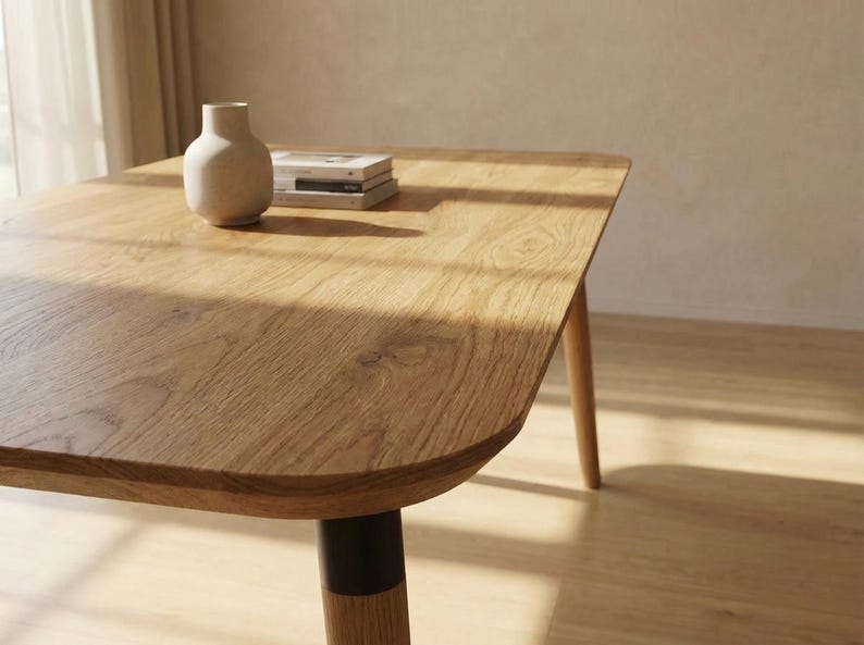 LUMO massief eikenhouten eettafel - Handgemaakt in moderne stijl - Scandinavisch-Japanse eikenhouten tafel - Gratis verzending binnen de EU - 160 cm, 180 cm, 200 cm afbeelding 13