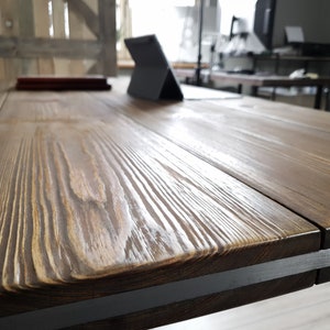 Wooden desk made of old boards + Iron Bar with Hairpin Legs and Iron Bar Industrial Desk, Home Office Desk Solid wood, Reclaimed Wood