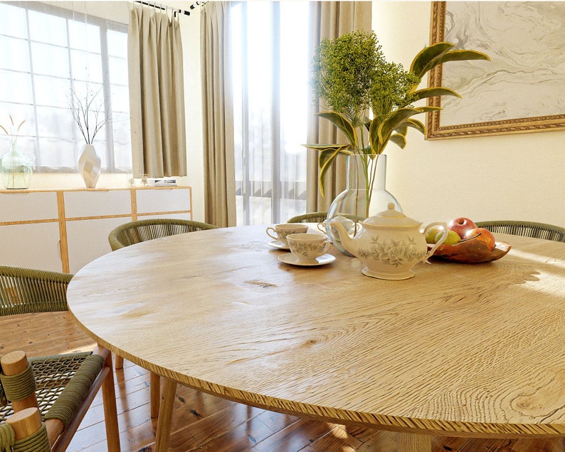 Round Dining Table, Handcrafted from Solid Oak, Customizable