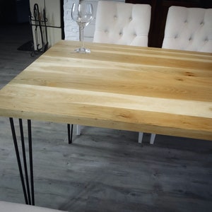 Bench for Oak Dining Table made of Reclaimed Wood, Industrial Desk or Solid Conference Oak Table, Metal Hairpin Legs, 100% Oak Wood image 6