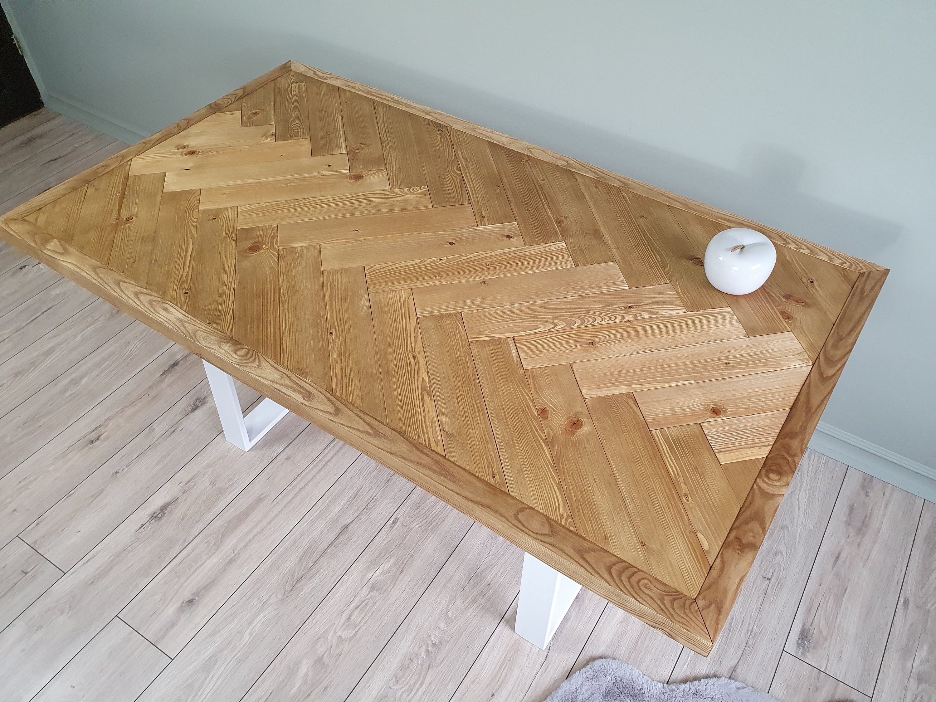 Herring Bone Dining Room Table Made of Reclaimed Wood or Solid