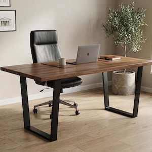 Scrivania profonda 75 cm - Legno massello, gambe trapezoidali in metallo, scrivania in legno di recupero, scrivania industriale, tavolo da pranzo in legno di recupero