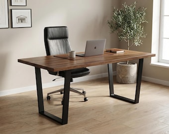 Desk Table 75cm Deep - Solid Wood Trapezoid Metal Legs Reclaimed Furniture Desk, Industrial Desk, Reclaimed Wood Dining Table