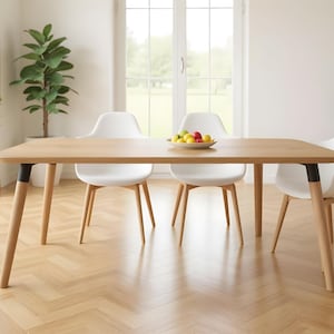 Modern solid oak dining table with clean lines - 180cm tabletop in natural oak finish - Minimalist tapered legs - Handcrafted in EU with free shipping
