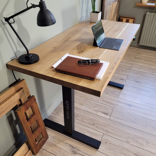 Bureau assis debout en bois de chêne de 35 à 40 mm d'épaisseur ! | Bureau réglable | Support pour ordinateur portable | | Bureau debout électrique | Bureau | Bureau moderne | Bureau en bois