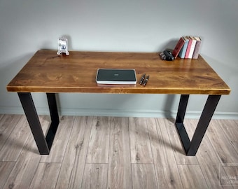 Custom order for Ricardo - Desk 120cm and shelf 100x22 - Wood Office Desk with Trapezoid Metal Legs