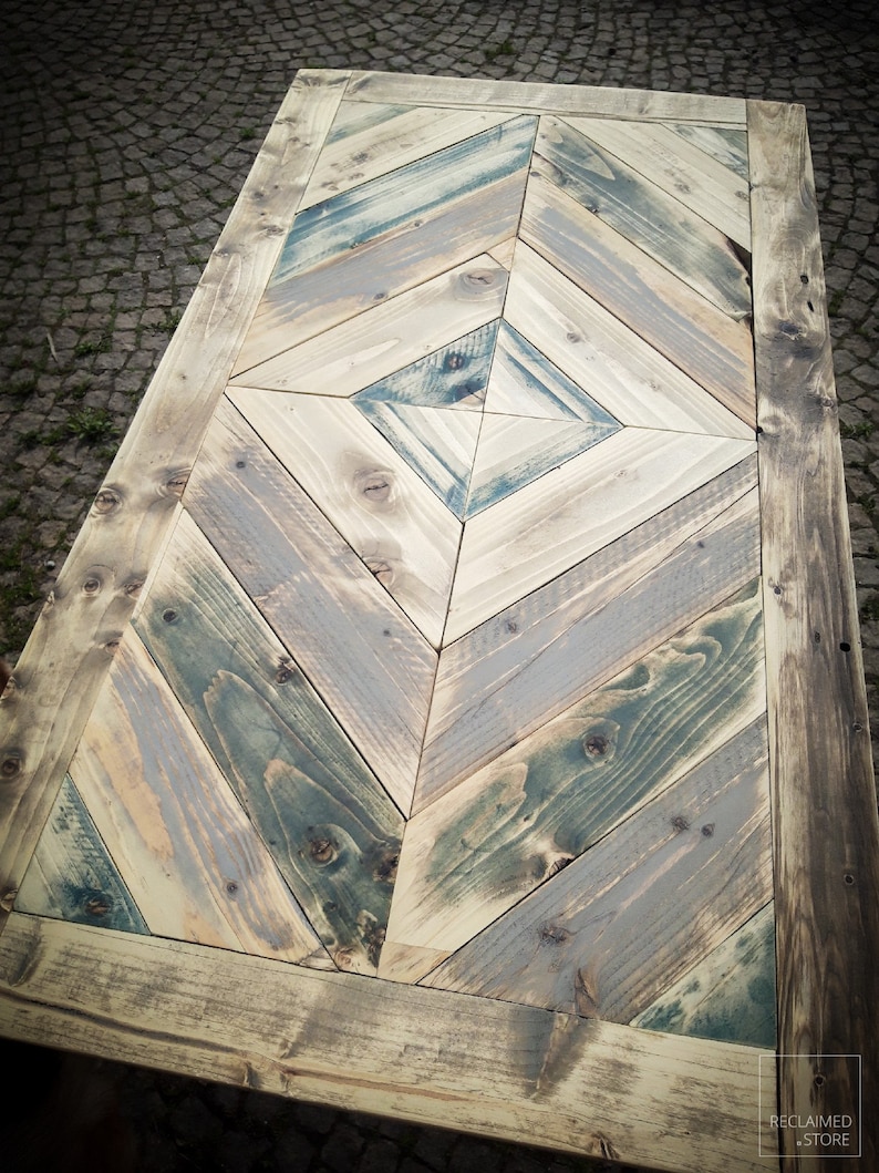 Table Desk >> Chevron Pattern << Reclaimed Wood, Handmade Console, Hairpin Legs, Solid Wood - Finished through OSMO oil image 2