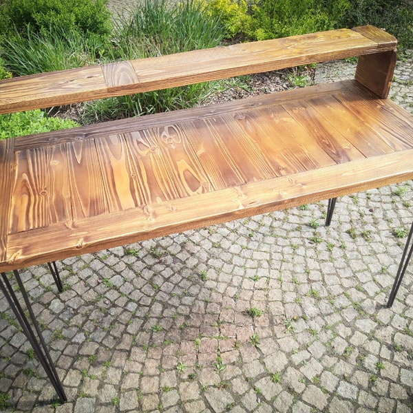 Office Desk with >> Shelf << Reclaimed Wood, Handmade Console, Hairpin Legs, Solid Wood - Finished through OSMO oil