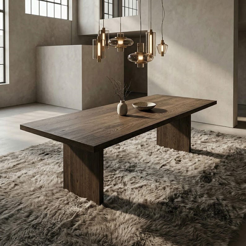 top view of large oak dining table showing rectangular shape and proportions for 8 people
