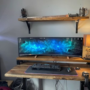 Reclaimed Wood Desk with monitor stand / shelf, Old Wood & Solid Metal Legs, Reclaimed Furniture Desk, Industrial Desk, Wood Office Desk