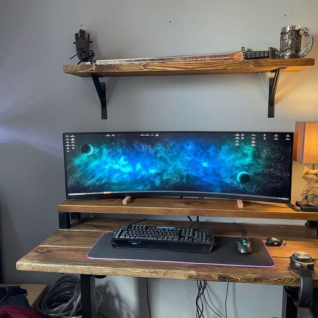Reclaimed Wood Desk with monitor stand / shelf, Old Wood & Solid Metal Legs, Reclaimed Furniture Desk, Industrial Desk, Wood Office Desk
