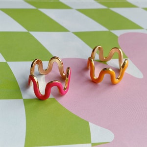 Enamel Wiggly Ring / statement rings y2k rings funky rings enamel rings gold plated rings Korean Fashion