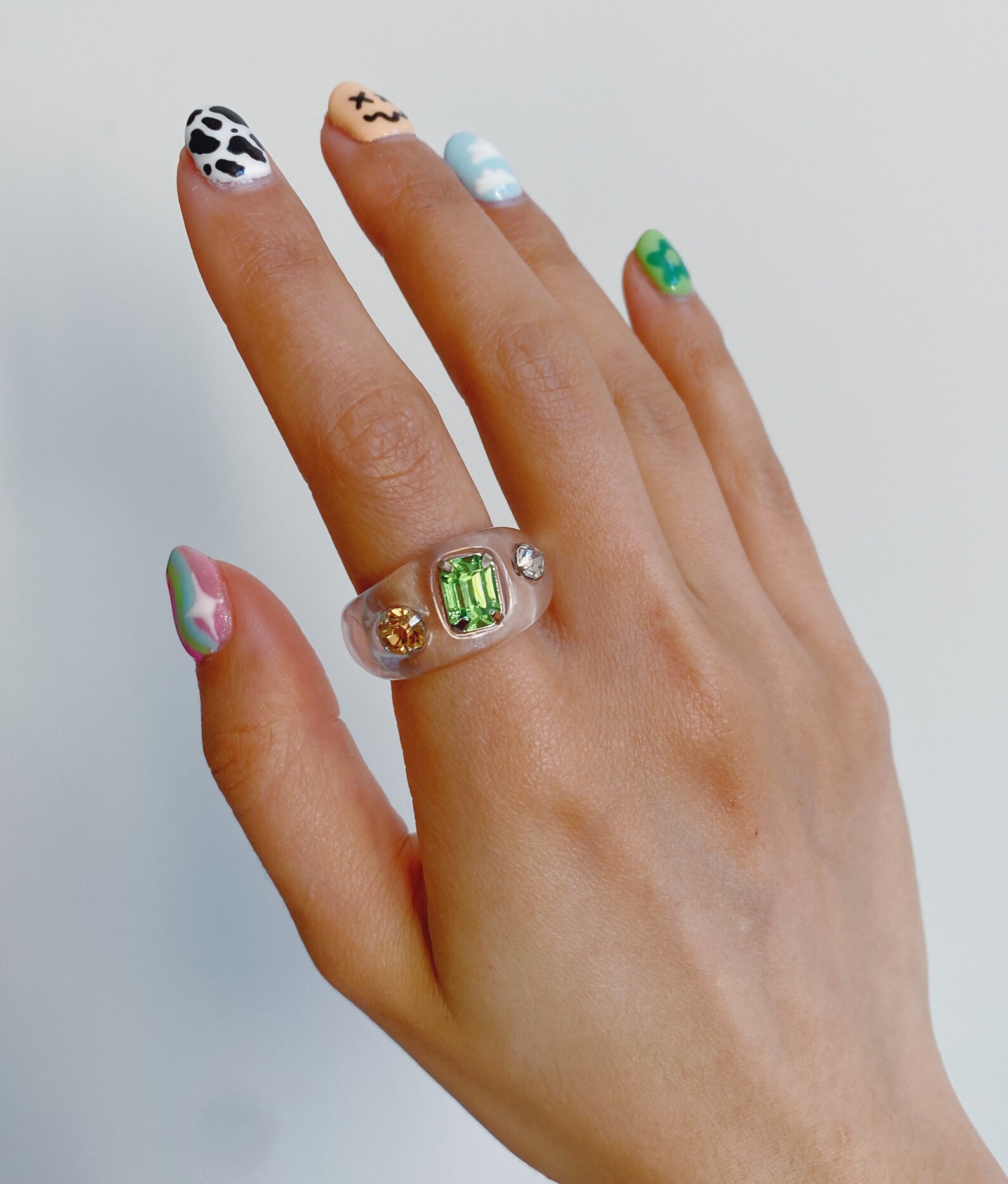 Chunky 90s Ring with Rhinestone size 7 / Resin Ring Etsy