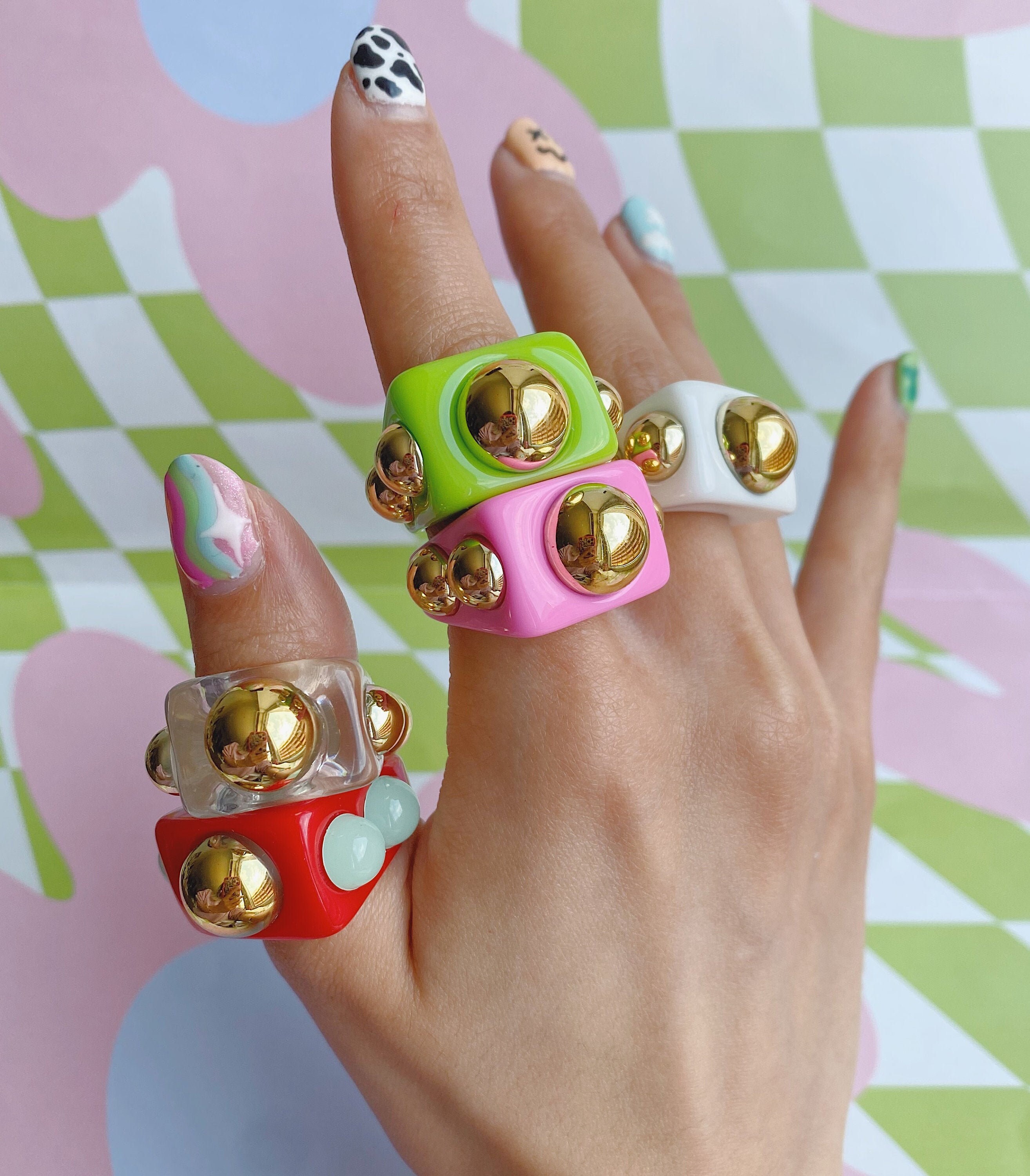 Chunky Resin Ring w/ Studs size 7.5/ Resin Rings / Etsy