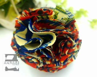 African Print Ruffle Flower Pin | Fabric Brooch, Hair Clip