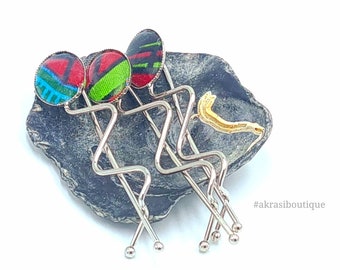 Ankara pink detail wavy silver hair grip | hair slide | hair accessories