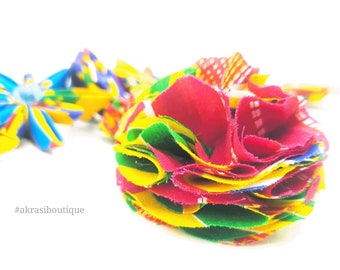 African print carnation ruffle flower | Kente flower | flower pin | flower hair clip | flower brooch | clothing accessories