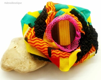 African wax print flower with button centre | kente fabric flower | flower pin | flower hair clip | flower brooch | clothing accessories