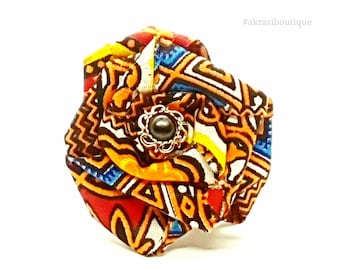 African wax print fabric rose with vintage button centre flower pin | flower hair clip | flower brooch |