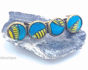 Sky blue Ankara detail barrette hair clip in bronze