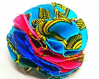 African print ruffle flower | carnation pin | flower hair clip | flower brooch | clothing accessories
