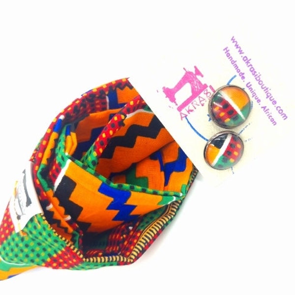 African wax kente  print pocket square with cufflinks | men's accessories | Ankara pocket square | African cufflinks